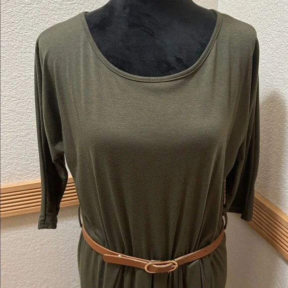 Qearal Elegant Olive Green Midi Dress Size L - Picture 3 of 10
